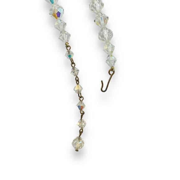 Aurora Borealis Glass Crystal Bead Necklace Long Necklace Tassel Gold Tone 50s - Picture 10 of 16